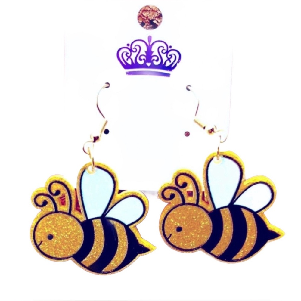 Bumblebee Glitter Dangle Hook Back Earrings NWT